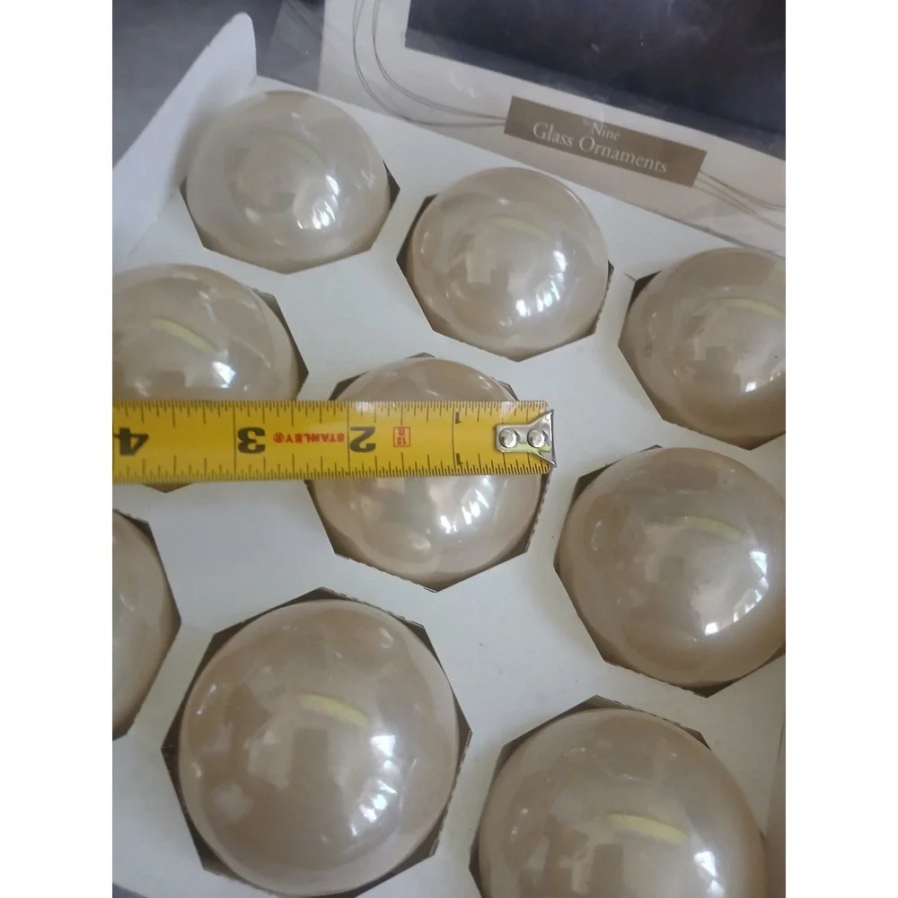 Vintage Target 2000 Glass Christmas Ornaments Pearl Champagne Iridescent Set/9